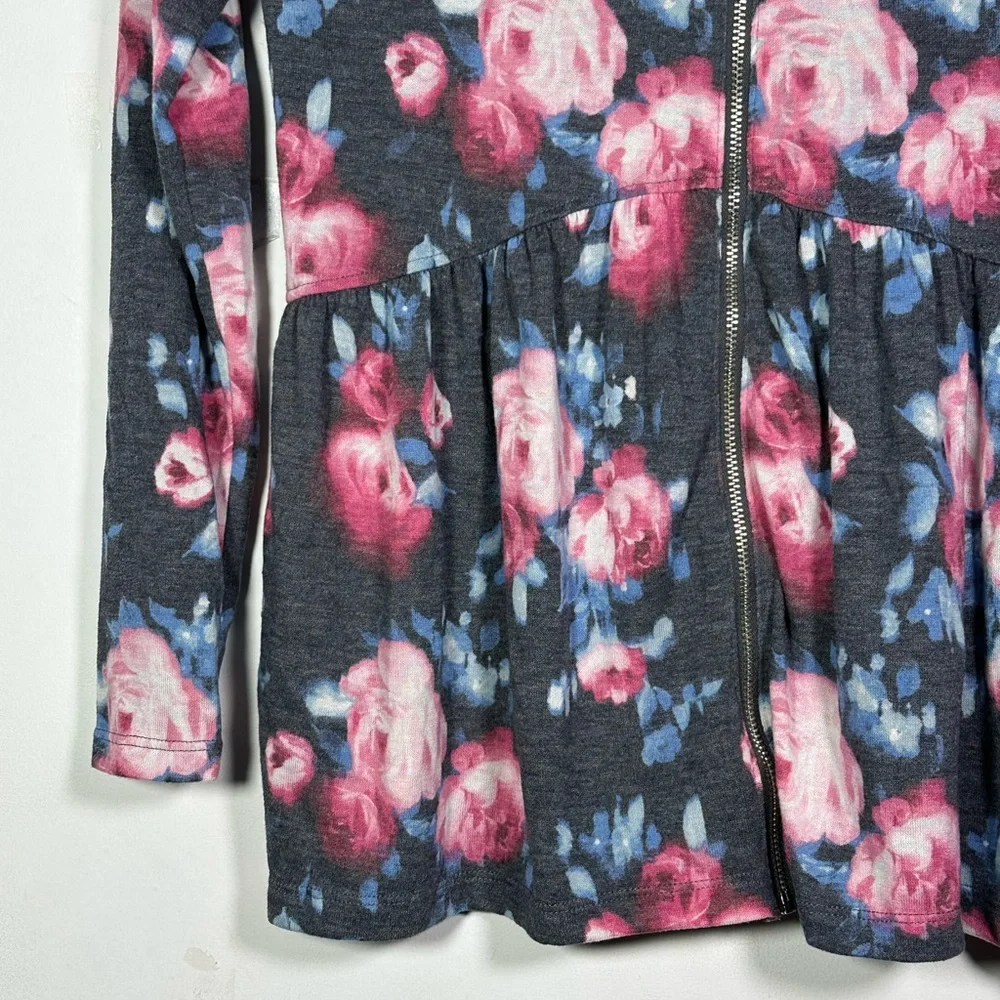 Abercrombie Kids Floral Rose gray Peplum Zip Up Hoodie Cardigan Size 13/14‎ NWOT